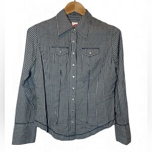 Vintage Fiorucci Button Up Pearl Snap‎ Gingham Shirt Cowgirl Rodeo Western L